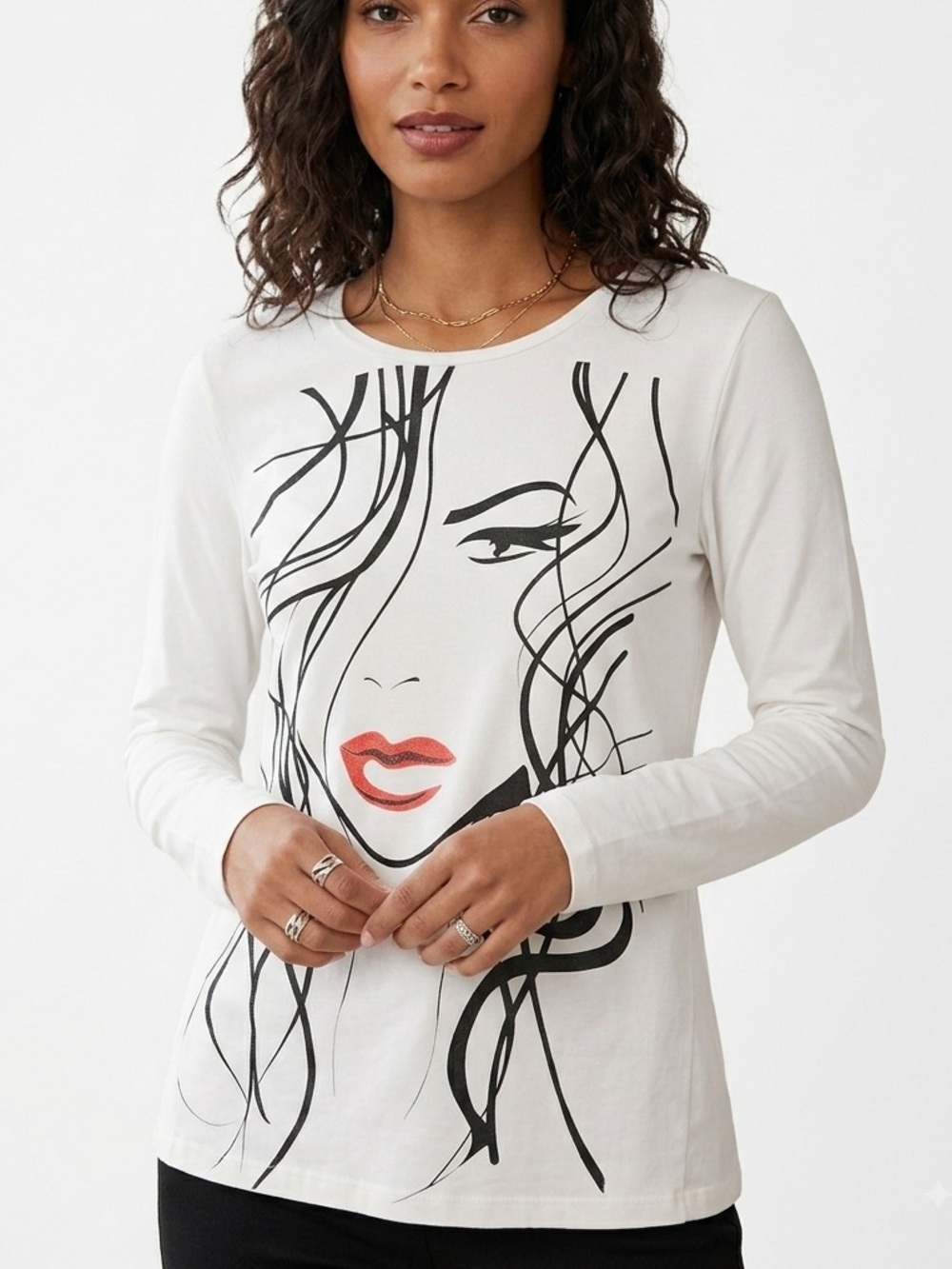 Eric Alexandre Long Sleeve Graphic Face Print Top - Size G/L
